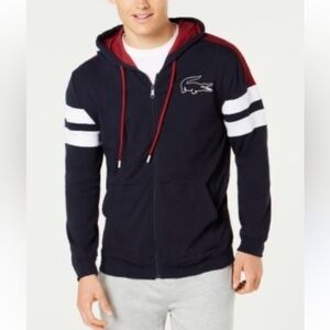 Lacoste Men's Black and White Zip-Up Sweater